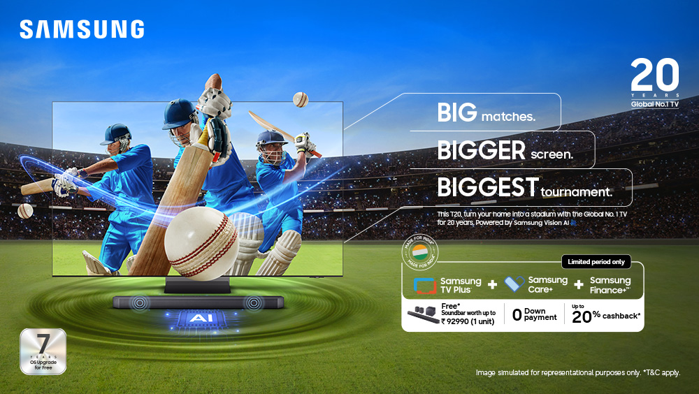 Samsung Rolls Out Cricket Season Offers on Vision AI Big TVs, Free Soundbar & 20% Cashback