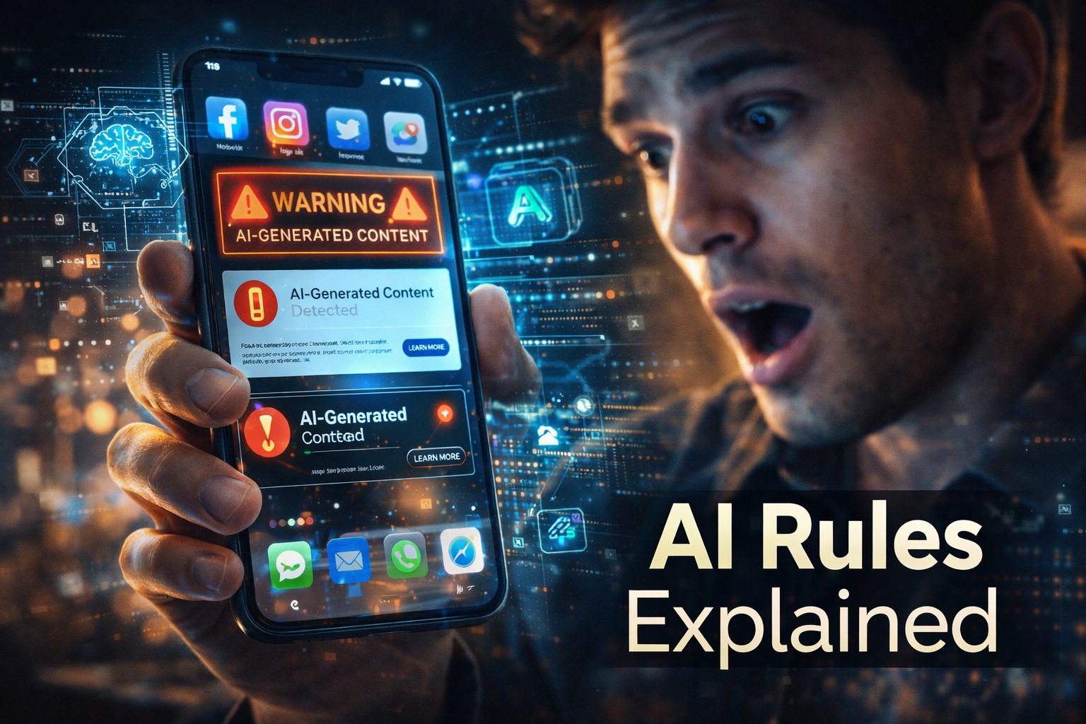 AI-generated content warnings on social media apps showing impact of new AI regulation rules