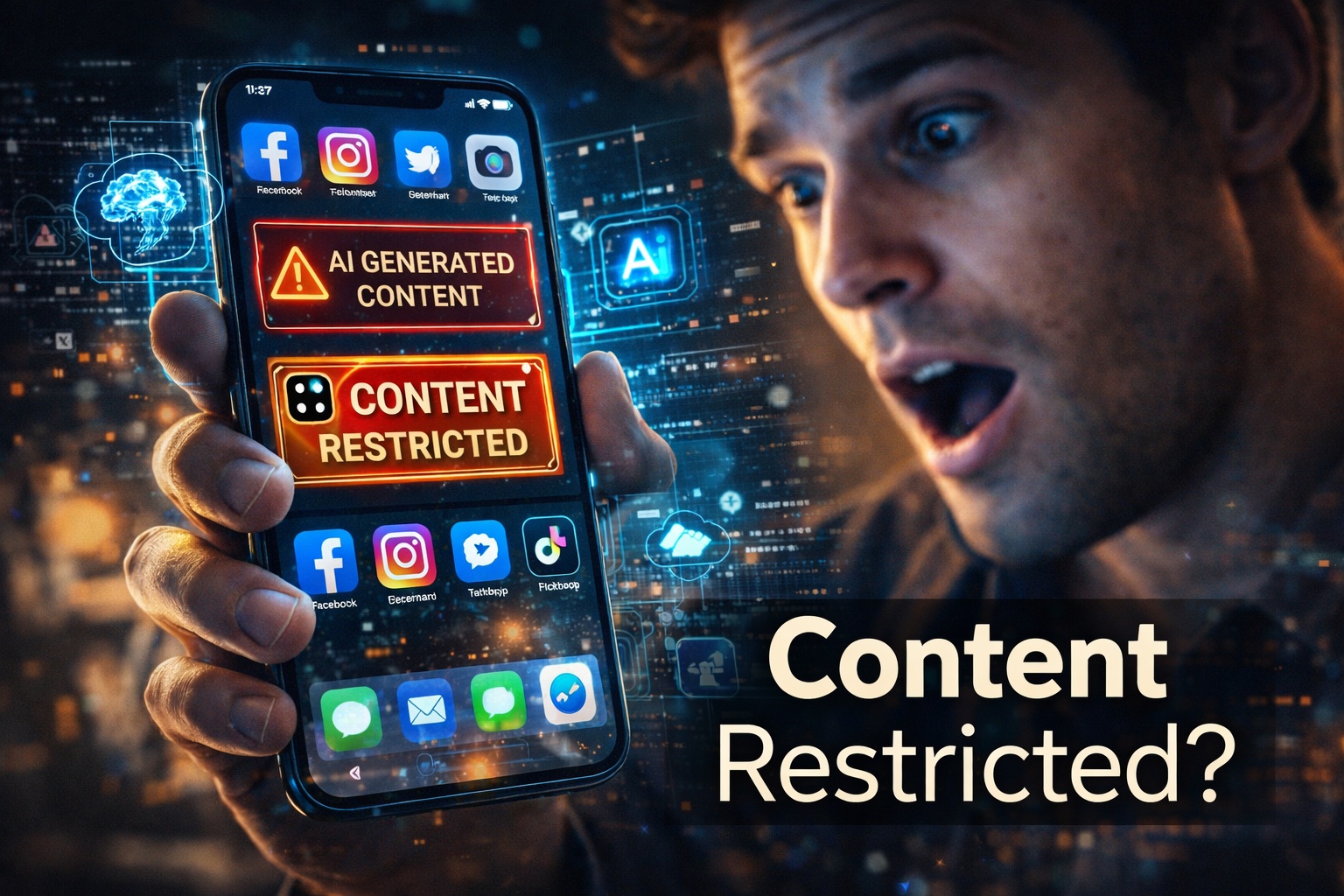 AI-generated content warnings on social media apps showing impact of new AI rules and content restrictions